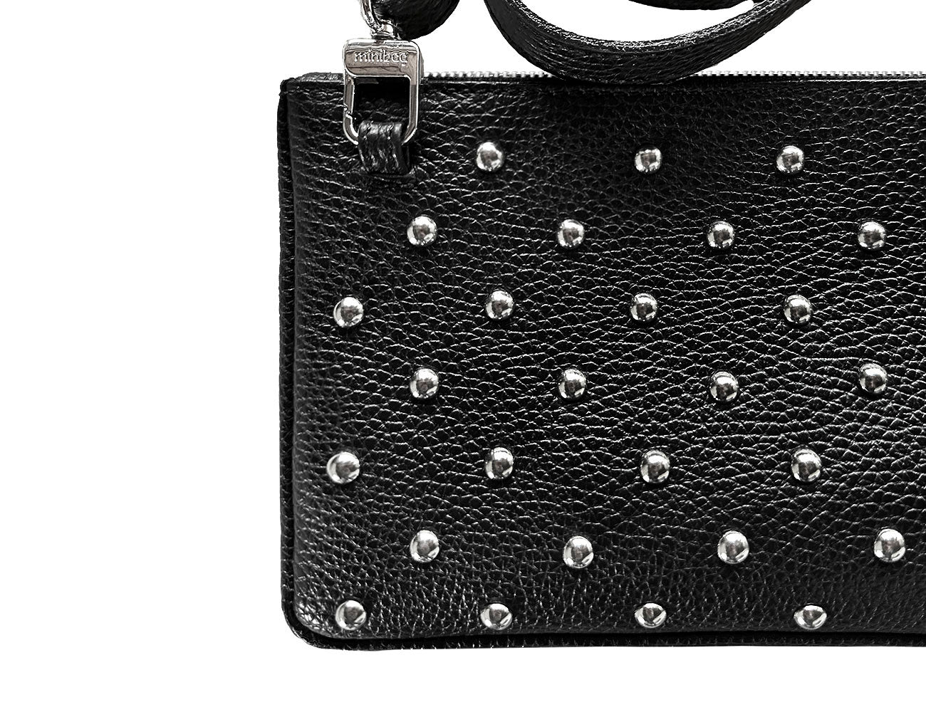 kleine Ledertasche mit runden Nieten, kleine Ledertasche, Nietentasche klein, kleine Nietentasche mit runden Nieten kaufen, Nietentaschen, minibag mit Nieten, mini bag mit Nieten, Handytasche mit Nieten rund, kleine schwarze Tasche mit Nieten