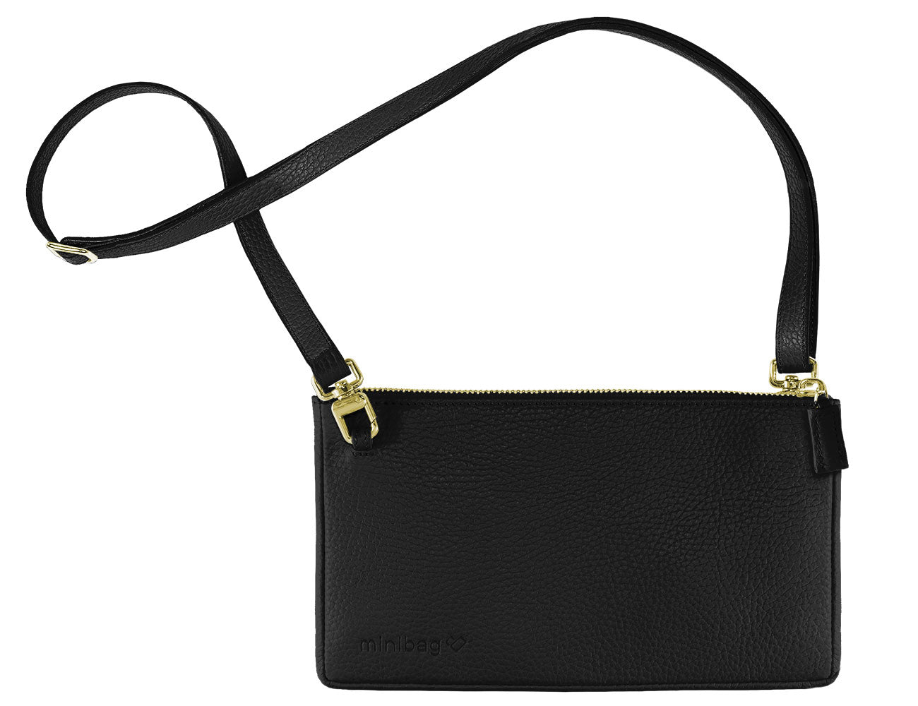 ✓ mini bag schwarz: schwarze Ledertasche mit goldenem Zipp