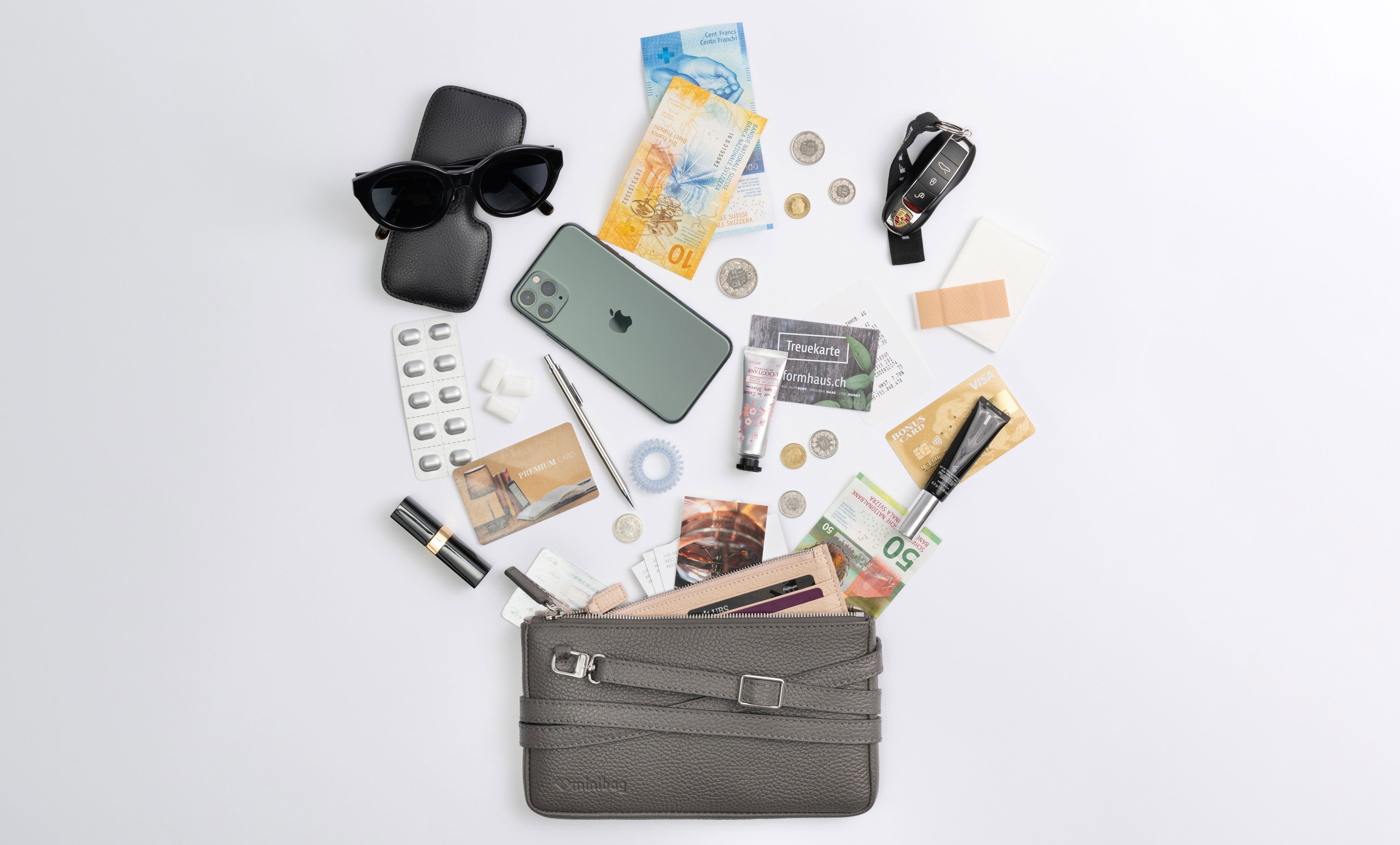 minibag, mini bag, kleine Tasche, Geldtasche zum Umhängen, Umhängetasche, Taschenorganisator