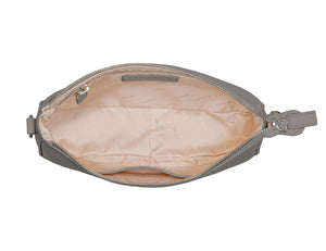 minibag Ledertasche Clutch Kate in der Farbe taupe innenleben