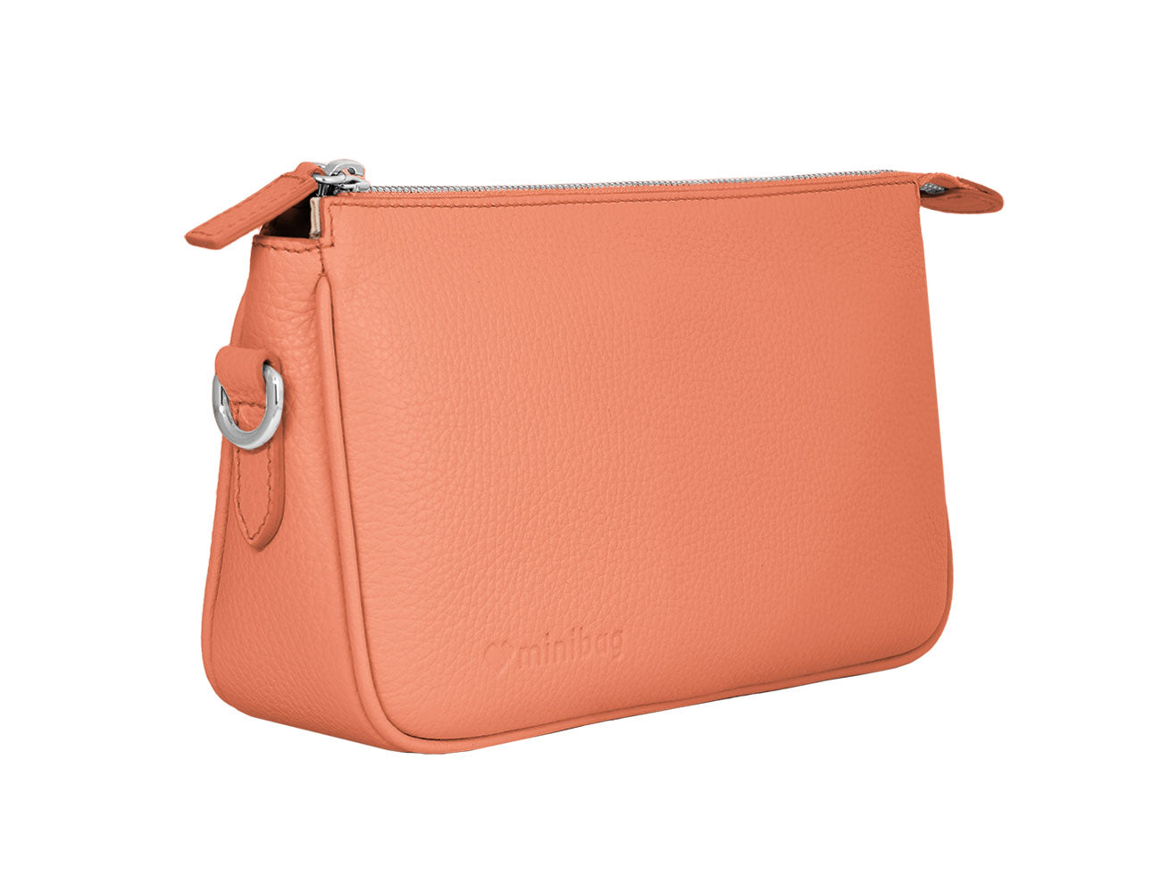 minibag Ledertasche Clutch Kate in der Farbe salmon aus seitlicher Ansicht ohne Gurt