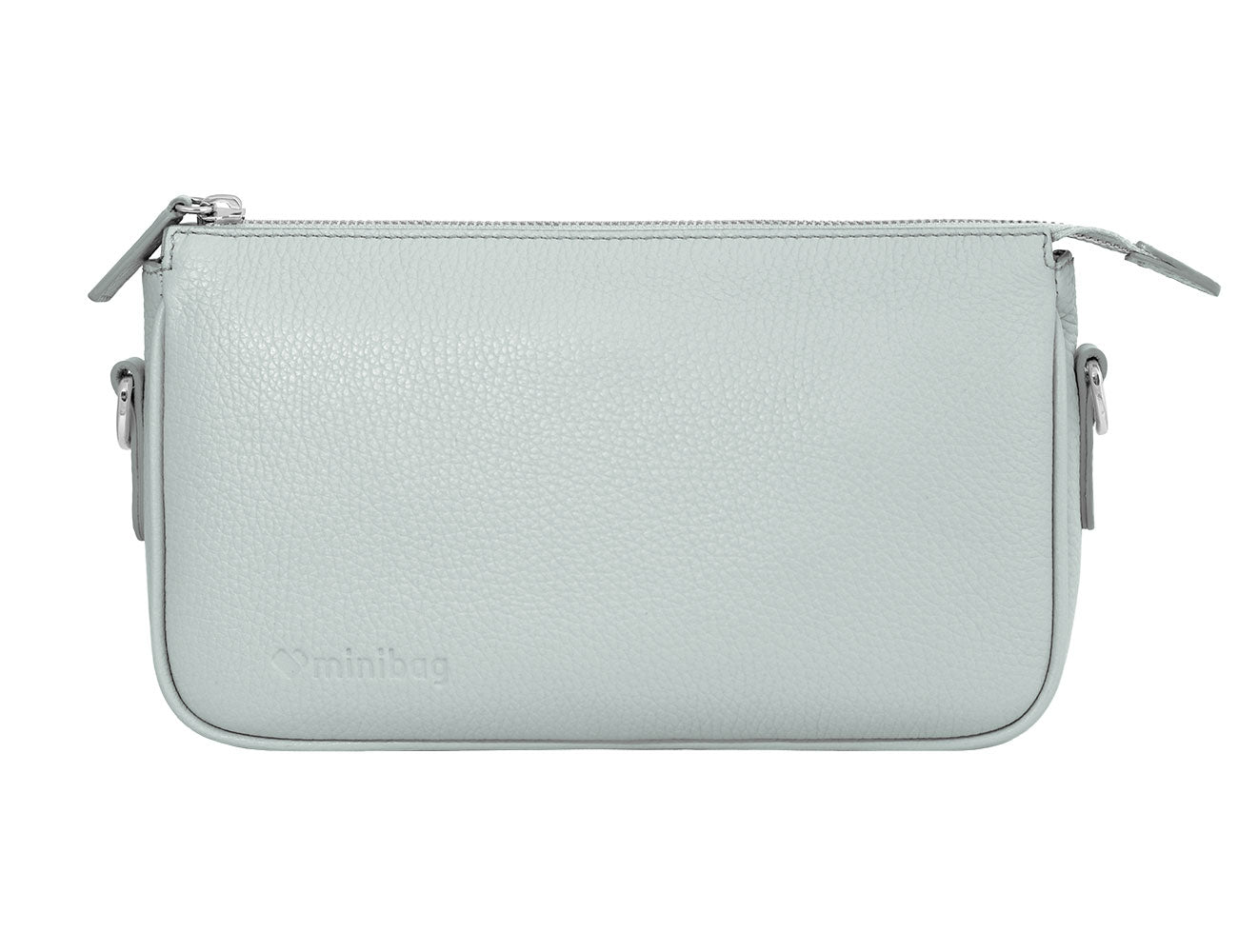 minibag Ledertasche Clutch Kate in der Farbe Pearl von Vorne ohne Gurt