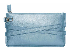 minibag metallic ice, Ledertasche eisblau, Clutch eisblau, Geldbörse zum Umhängen, Rückseite minibag