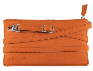 minibag orange, Ledertasche orange, Clutch orange, Geldtasche zum Umhängen, Vorderseite minibag