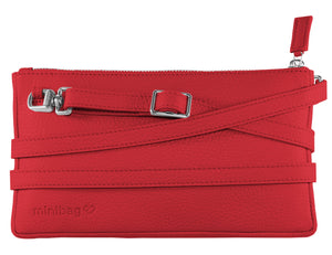 minibag red, Ledertasche rot, Clutch rot, Geldbörse rot, Geldbörse zum Umhängen, Vorderseite minibag