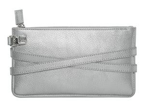 minibag metallic silver, Ledertasche silver, Clutch silver, Rückseite minibag, Geldtasche silver