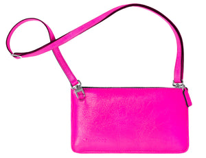 minibag neon pink, Ledertasche neon pink, Umhängetasche neon pink, Geldtasche zum Umhängen, minibag