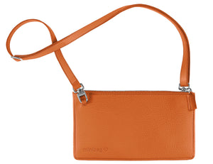 minibag orange, Ledertasche orange, Umhängetasche orange, Geldtasche zum Umhängen, Geldtasche orange