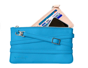 minibag cobalt, blaue Ledertasche, minibag wallet nude, blaue Clutch, minibag Geldbörse