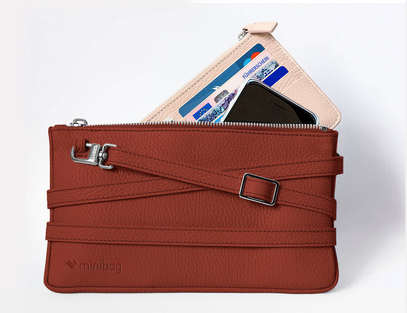 minibag rusty, Ledertasche rostrot, Clutch rostrot, minibag Wallet nude, Geldtasche rostrot, minibag